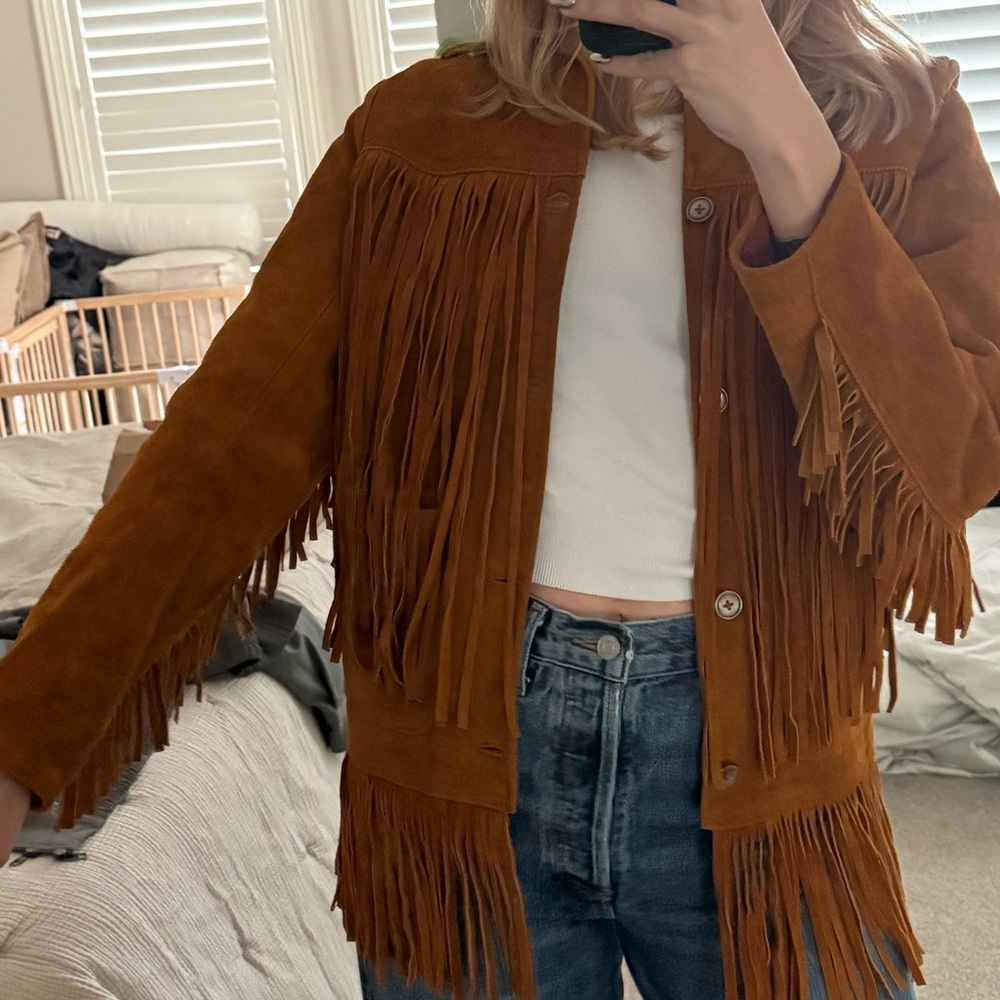 Vintage Tan Fringe 100% Suede Jacket - Picture 2 of 7
